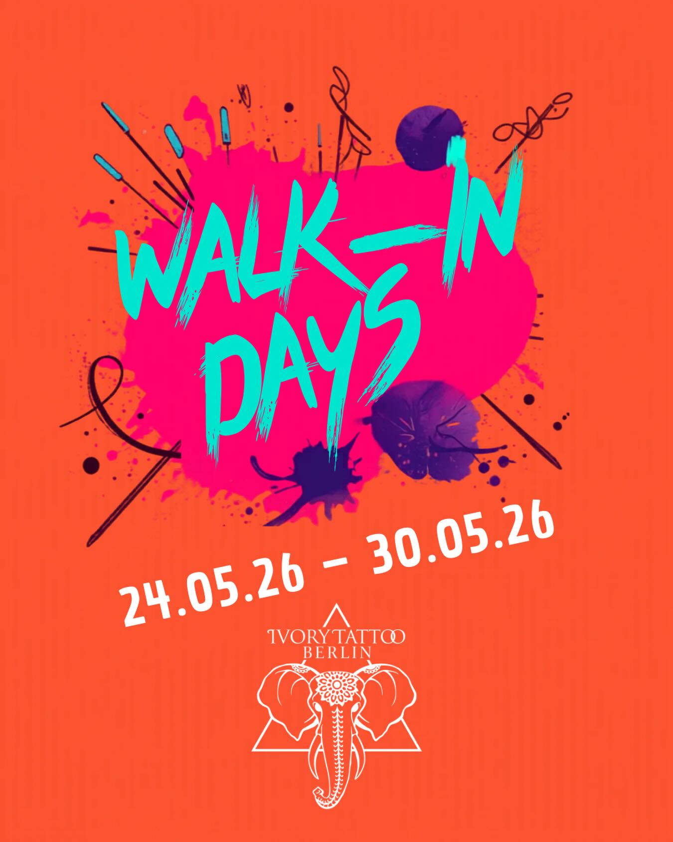 🔥 WALK-IN WEEK 🔥
24.05.26 – 30.05.26 bei Ivory Tattoo Berlin 🖤
Spontan Lust auf neue Tinte? Dann komm vorbei ✍️
✔️ Walk-ins die ganze Woche
✔️ Nur begrenzte Plätze
✔️ First come, first served
DM für Infos oder komm direkt ins Studio.
