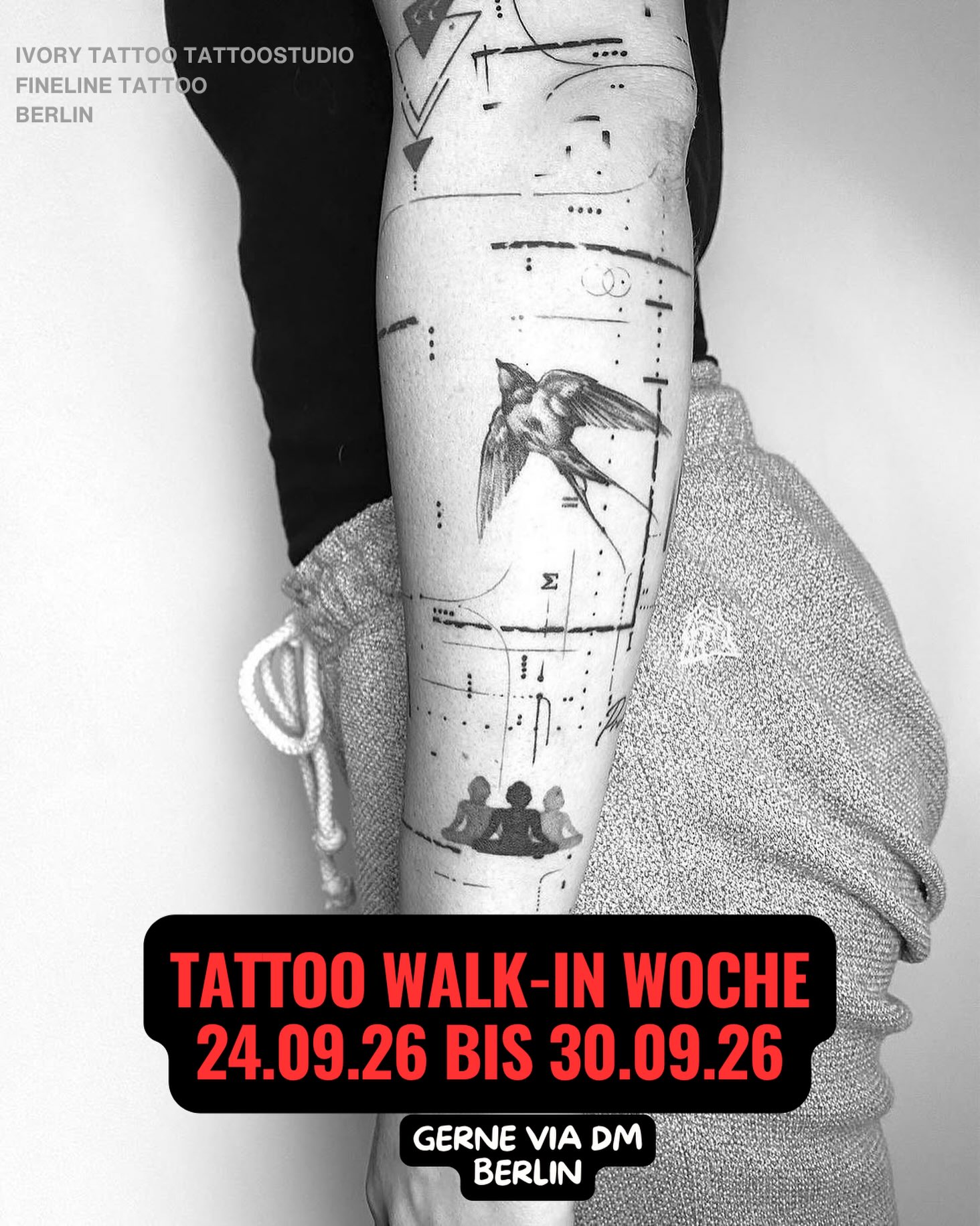 🖤 WALK-IN WEEK 🖤
24.09. – 30.09.2026 📅
Berlin, wir sind ready! 🖋️
Kommt ohne Termin vorbei und holt euch euer neues Tattoo. Ob klein, fein oder spontan – unsere Artists freuen sich auf euch. 🫶
📍 Ivory Tattoo Berlin
📅 24.–30. September
⏰ Walk-ins welcome
First come, first tattooed. 🖤
#ivorytattoo #ivorytattooberlin #walkinweek #berlintattoo #berlintattooartist tattooberlin walkintattoo tattooinspiration berlin